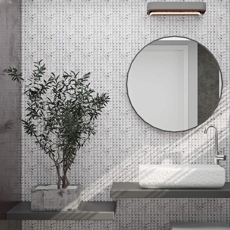Diflart Peel and Stick Mirror Glass Mosaic Tile, 3/4 Inch Silver Square, Crystal Diamond Mirror Tile Backsplash for Kitchen Bathroom Wall, Pack of 5 Sheets - Image 2